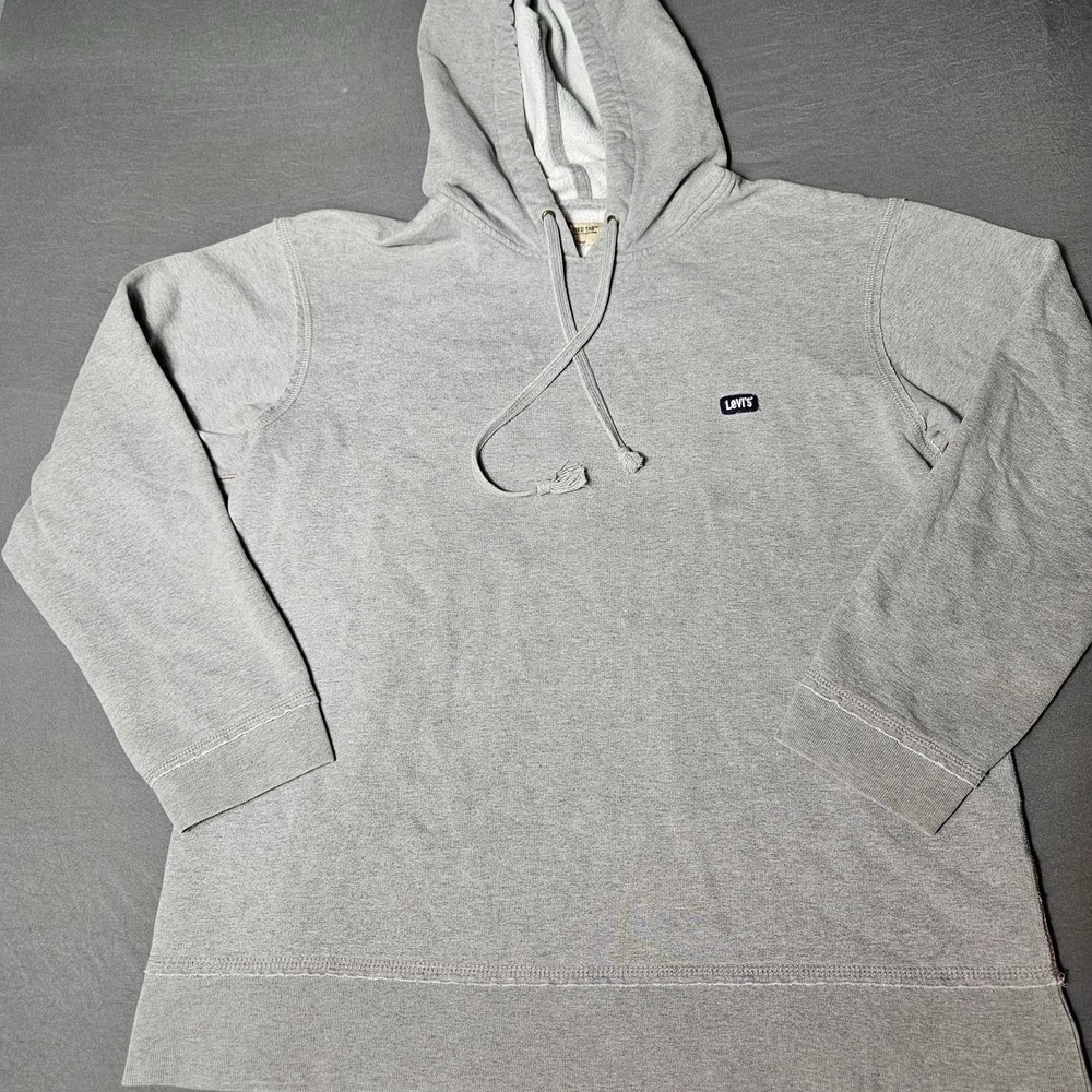 Levis Red Tab Pullover Hoodie Mens Medium Heather Grey Back Graphic Logo